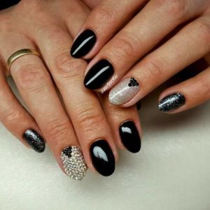 Edgy Black Crystal | Elegant Wedding Nail Designs To Make Your Special Day Perfect