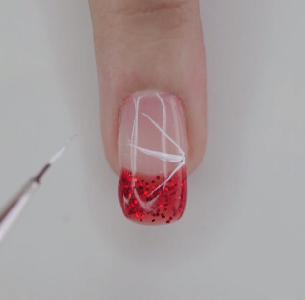 Step 3: Brush in Lines | Easy & Pretty Snowflake Nails Tutorial | Nail Designs