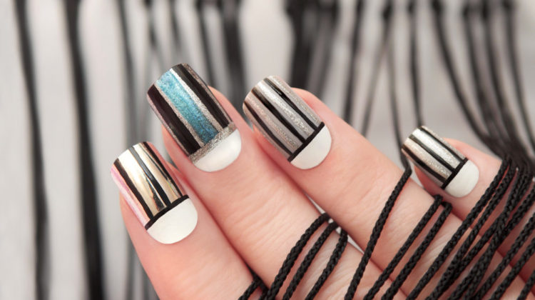 Gray striped nail design on female hand close up | Sharpie Nail Art Designs You'll Surely Love | Sharpie markers | Featured