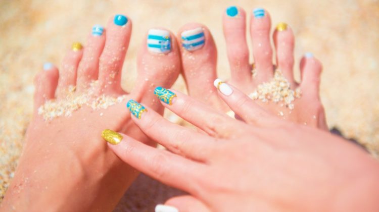 Manicure, pedicure, sand, sea | Glam Toe Nail Designs Perfect For The Holidays | Featured