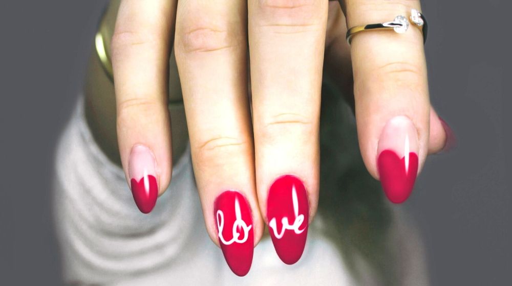 red and white manicure with love print | Sophisticated Nail Art Designs For Every Working Mom