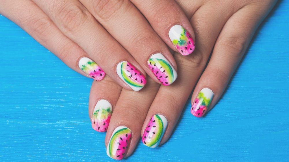 watermelon nail art on blue background | Gorgeous White Nail Designs For Every Occasion