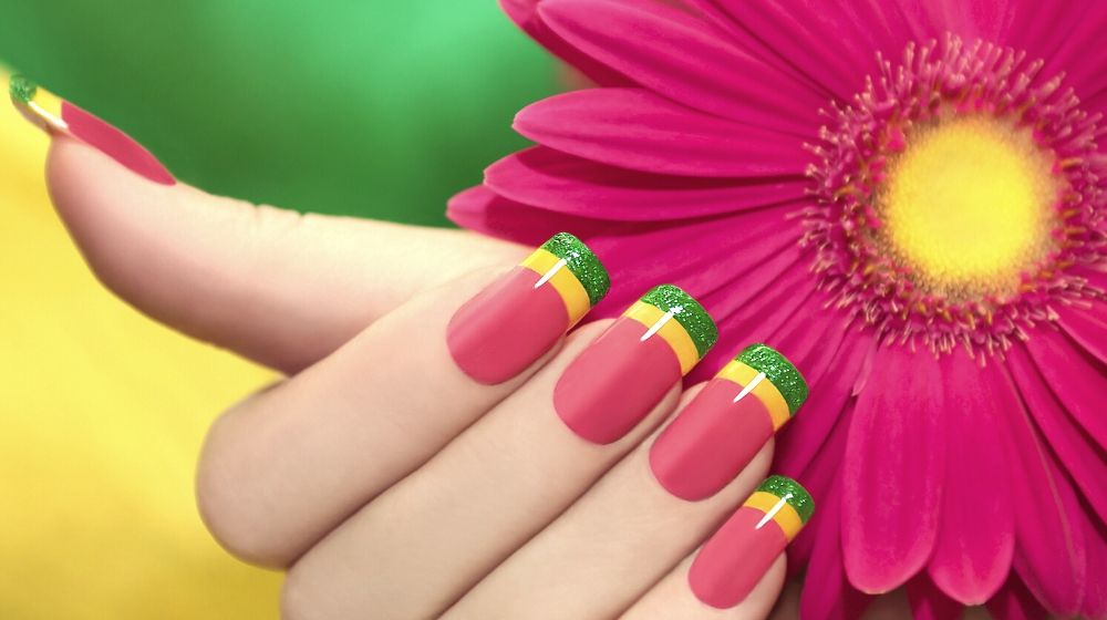 multicolored manicure pink yellow green lacquer | Latest Nail Art Designs You Should Try