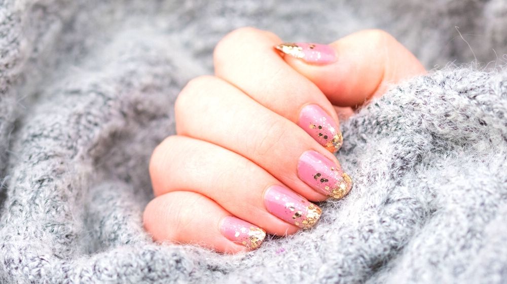 natural pink nails gold hexagon nail | Cool Gel Nail Design Ideas To Copy