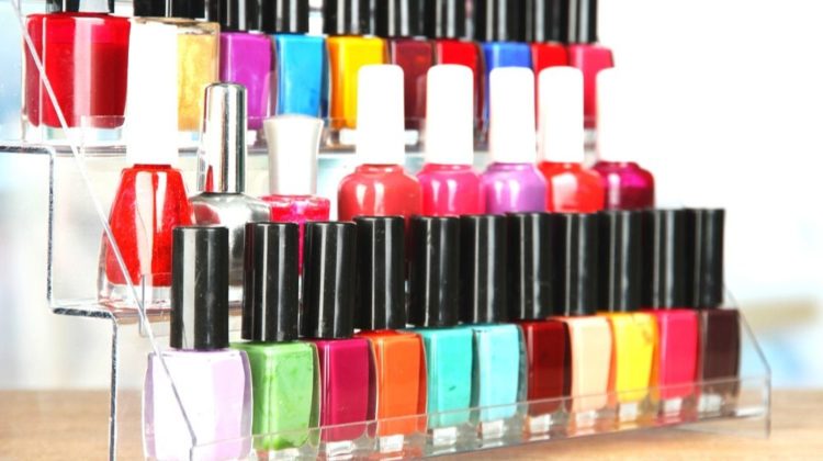 bright nail polishes on shelf beauty | DIY Nail Polish Organizer Ideas You Can Recreate | Featured