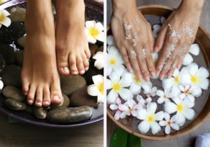 hand and foot spa with floral background