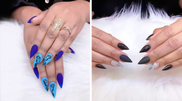 Short pointed nails on white fur background | 15 Eye-Catching Short Stiletto Nails Designs and Ideas