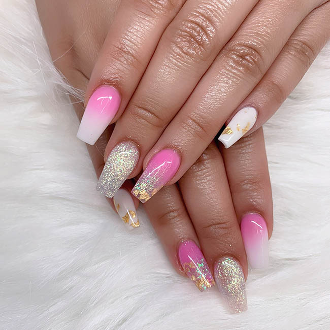 sparkling pink white ombre french nail | How To Do French Ombre Nails