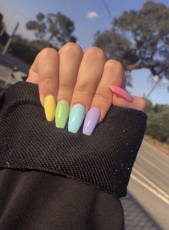 Pastel Neon Acrylic Nails | Acrylic Nail Designs To Rock This Spring | short coffin acrylic nails