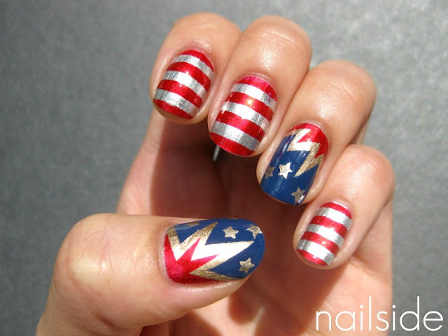 American nails | Red white & blue nails | Blue nail art ideas | Patriotic Memorial Day Nail Designs