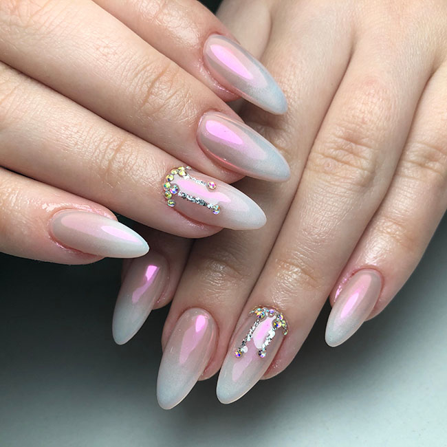 French ombre nails with stud | How To Do French Ombre Nails