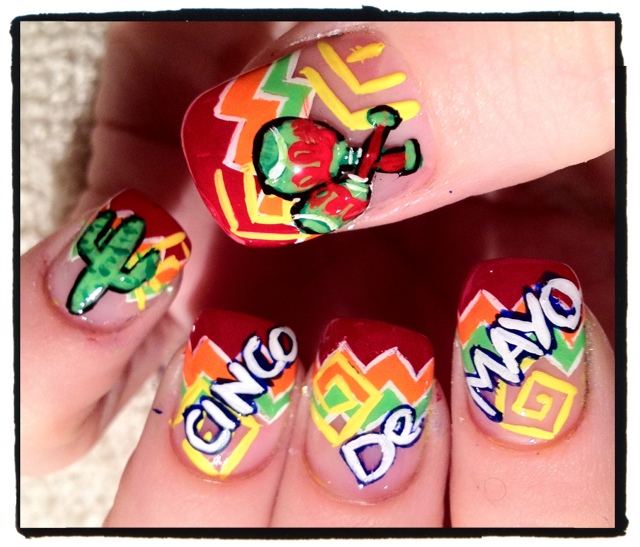 Colorful Nails | Cinco De Mayo | mexico nails designs