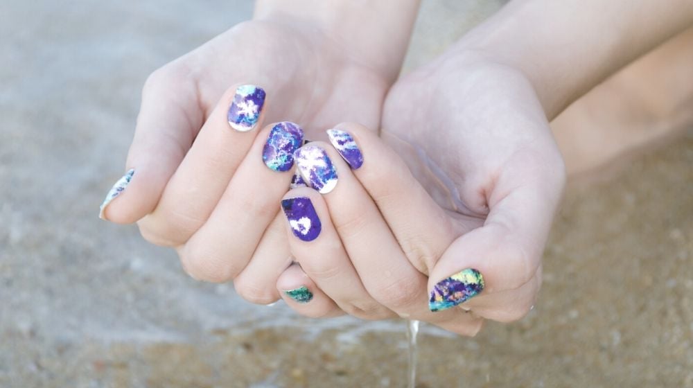 female hands purple nail art stickers | DIY Cute Nail Decals Tutorial Perfect For Teens | Featured