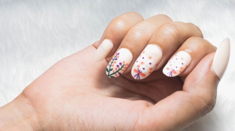 half moon flower pressed on nails | Beautiful Nail Polish Shades for Spring | Featured