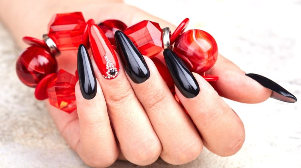 hand long artificial manicured nails | Dainty Black Nail Designs You Should Try