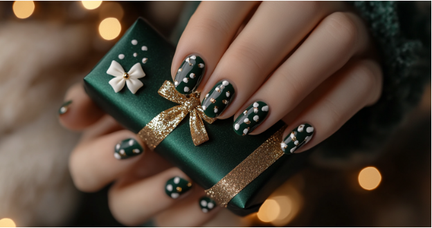 Unwrap Holiday Gift Nail Art Ideas with Glitter, Bows, and Festive Colors